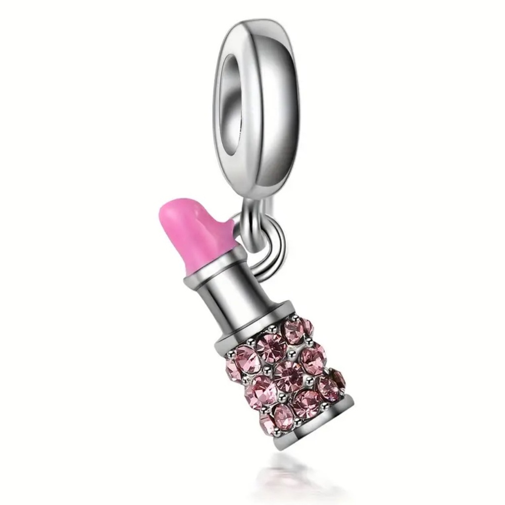 New Pink Rhinestone Crystal Lipstick Charm Pendant